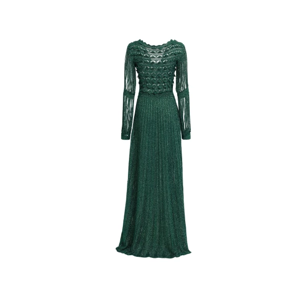Elie Saab Absinthe Green Crochet Dress in Green featuring Scoop Neck – Luxury Designer Fashion at Luxury Shoes .