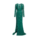 Elie Saab Bead Embroidered Fringe Gown in Green featuring Bead Embroidered Fringes – Luxury Designer Fashion at Luxury Shoes .