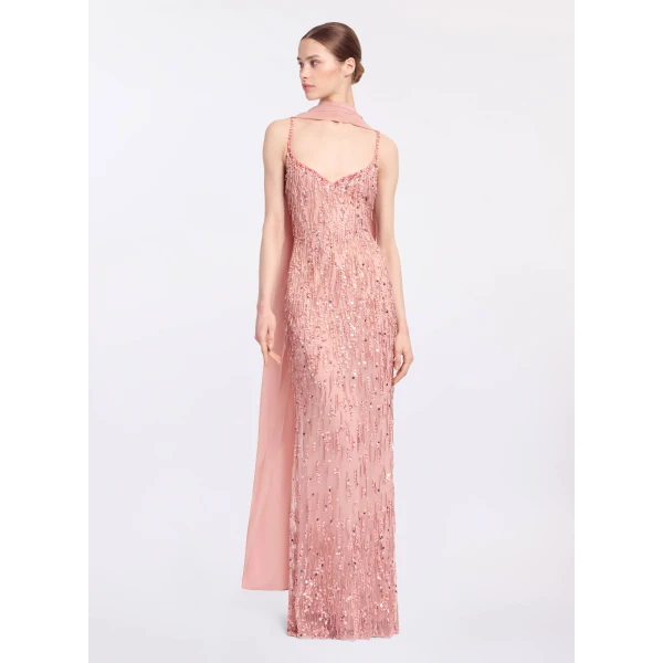 Elie Saab Bead Embroidered Long Dress in Pink featuring Bead Embroidery – Luxury Designer Fashion at Luxury Shoes .