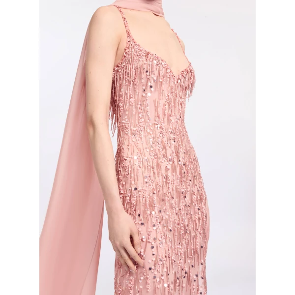Elie Saab Bead Embroidered Long Dress in Pink featuring Bead Embroidery – Luxury Designer Fashion at Luxury Shoes .