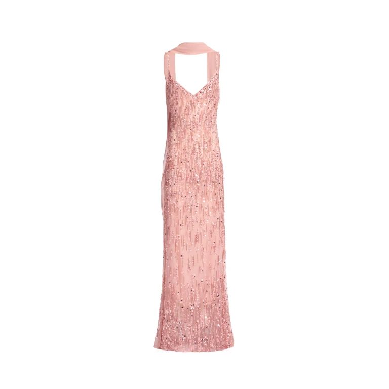 Elie Saab Bead Embroidered Long Dress in Pink featuring Bead Embroidery – Luxury Designer Fashion at Luxury Shoes .