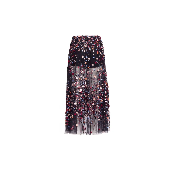 Elie Saab Bead Embroidered Multicolor Skirt in Black featuring Multicolor Sequins & Beads – Luxury Designer Fashion at Luxury Shoes .