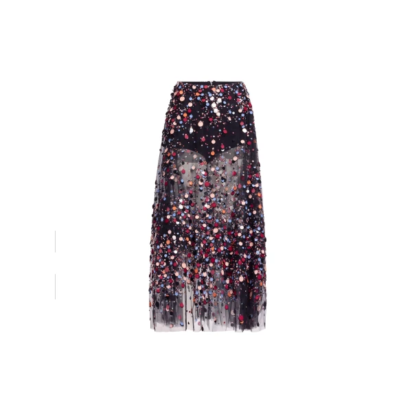 Elie Saab Bead Embroidered Multicolor Skirt in Black featuring Multicolor Sequins & Beads – Luxury Designer Fashion at Luxury Shoes .