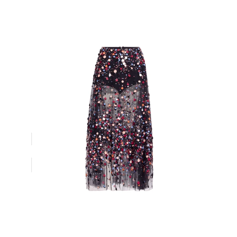 Elie Saab Bead Embroidered Multicolor Skirt in Black featuring Multicolor Sequins & Beads – Luxury Designer Fashion at Luxury Shoes .
