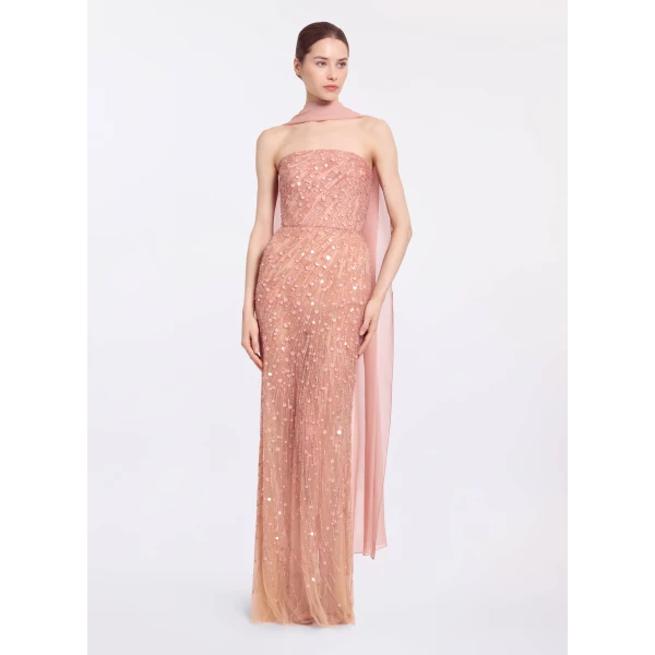 Elie Saab Bead Embroidered Strapless Dress in Pink featuring Corset Bodice – Luxury Designer Fashion at Luxury Shoes .