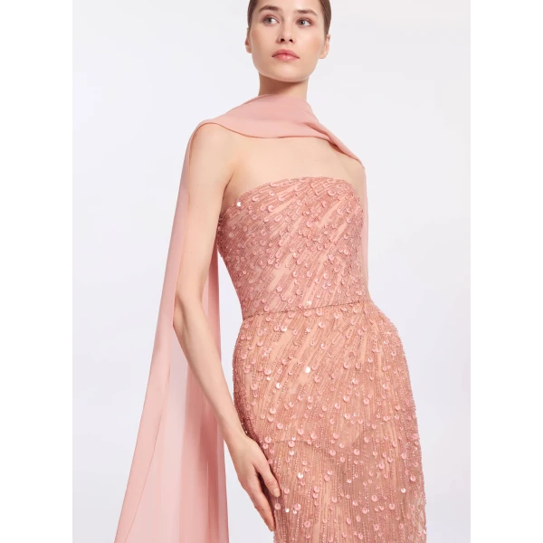 Elie Saab Bead Embroidered Strapless Dress in Pink featuring Corset Bodice – Luxury Designer Fashion at Luxury Shoes .