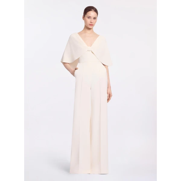 Elie Saab Cady Jumpsuit in White featuring Cape Effect Sleeves – Luxury Designer Fashion at Luxury Shoes .