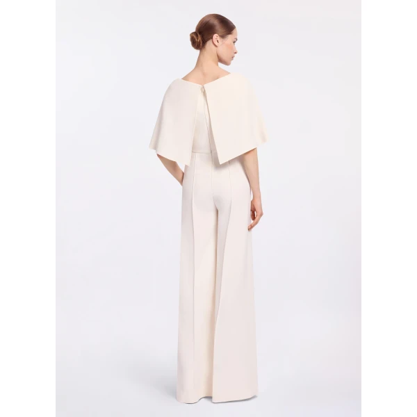 Elie Saab Cady Jumpsuit in White featuring Cape Effect Sleeves – Luxury Designer Fashion at Luxury Shoes .