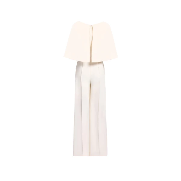 Elie Saab Cady Jumpsuit in White featuring Cape Effect Sleeves – Luxury Designer Fashion at Luxury Shoes .