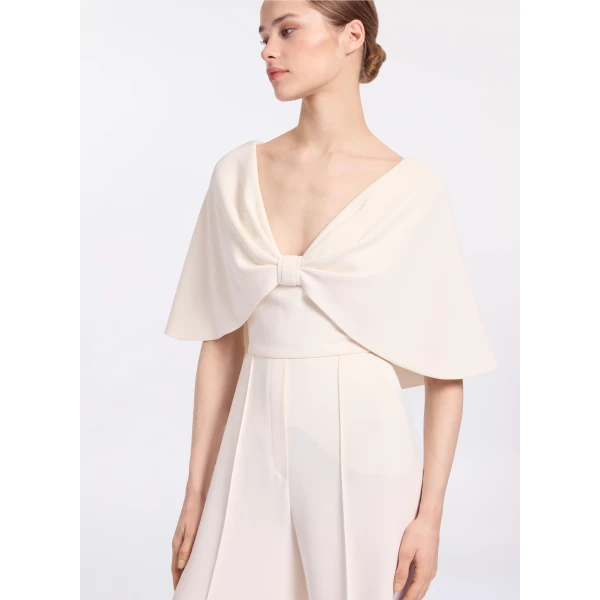 Elie Saab Cady Jumpsuit in White featuring Cape Effect Sleeves – Luxury Designer Fashion at Luxury Shoes .