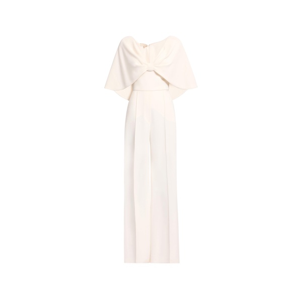 Elie Saab Cady Jumpsuit in White featuring Cape Effect Sleeves – Luxury Designer Fashion at Luxury Shoes .