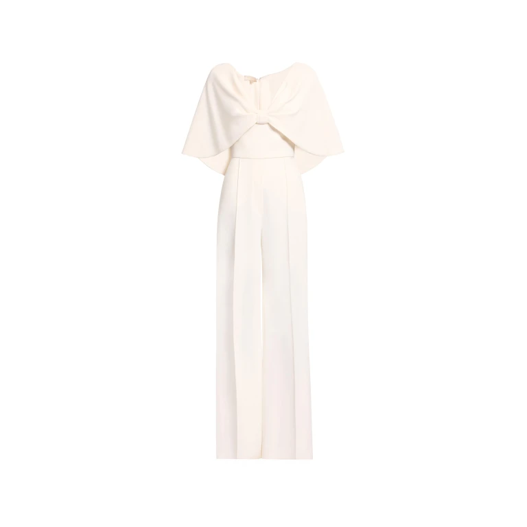 Elie Saab Cady Jumpsuit in White featuring Cape Effect Sleeves – Luxury Designer Fashion at Luxury Shoes .