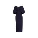 Elie Saab Cady Midi Dress in Black featuring Cape Effect Sleeves – Luxury Designer Fashion at Luxury Shoes .