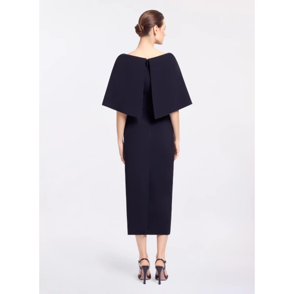 Elie Saab Cady Midi Dress in Black featuring Cape Effect Sleeves – Luxury Designer Fashion at Luxury Shoes .