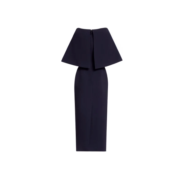 Elie Saab Cady Midi Dress in Black featuring Cape Effect Sleeves – Luxury Designer Fashion at Luxury Shoes .