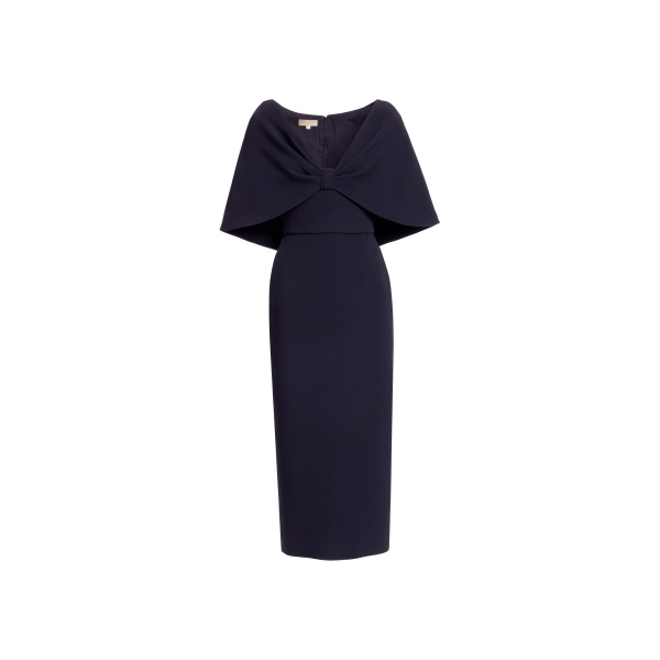 Elie Saab Cady Midi Dress in Black featuring Cape Effect Sleeves – Luxury Designer Fashion at Luxury Shoes .