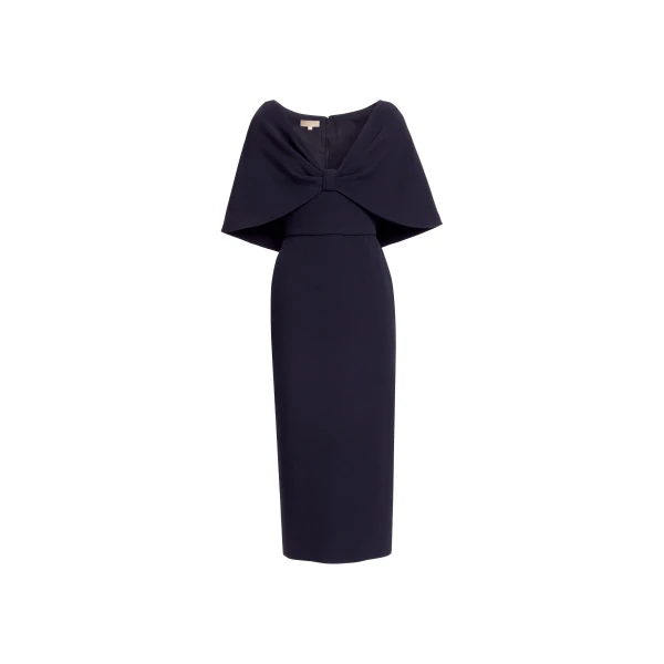 Elie Saab Cady Midi Dress in Black featuring Cape Effect Sleeves – Luxury Designer Fashion at Luxury Shoes .