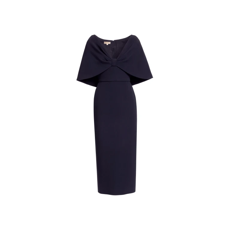 Elie Saab Cady Midi Dress in Black featuring Cape Effect Sleeves – Luxury Designer Fashion at Luxury Shoes .
