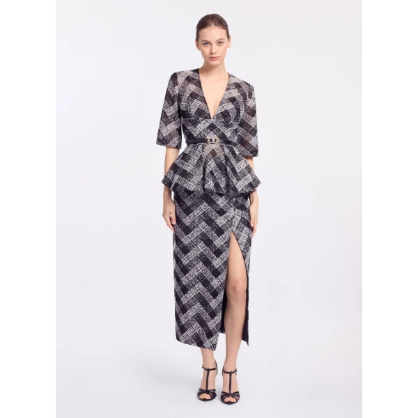 Elie Saab Chevron Midi Skirt in White featuring Pencil Skirt – Luxury Designer Fashion at Luxury Shoes .