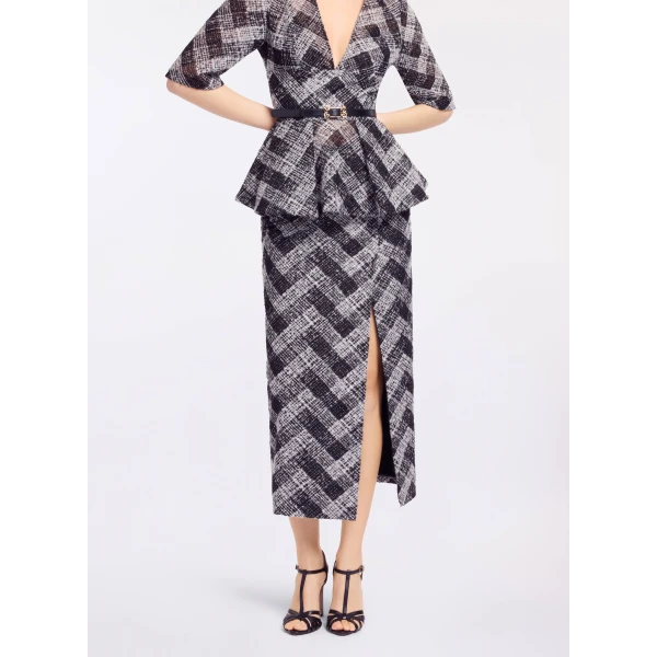Elie Saab Chevron Midi Skirt in White featuring Pencil Skirt – Luxury Designer Fashion at Luxury Shoes .