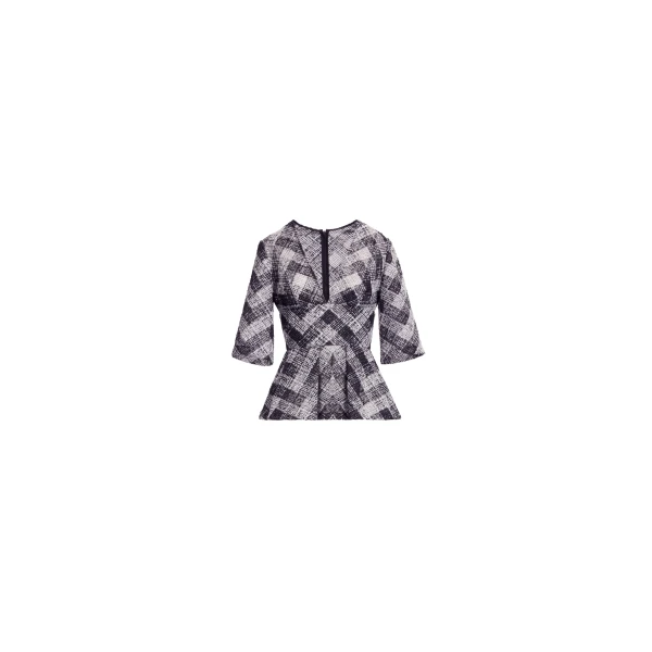 Elie Saab Chevron Peplum Blouse in White featuring V-Neckline – Luxury Designer Fashion at Luxury Shoes .