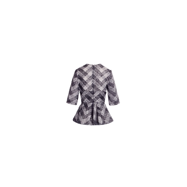 Elie Saab Chevron Peplum Blouse in White featuring V-Neckline – Luxury Designer Fashion at Luxury Shoes .