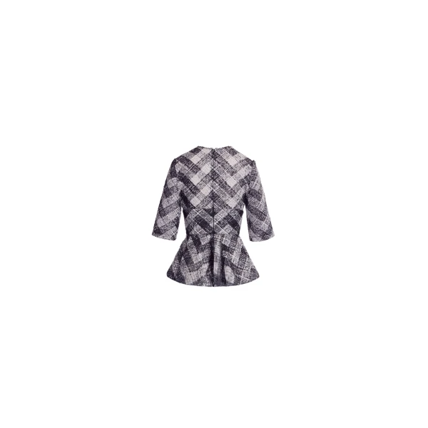 Elie Saab Chevron Peplum Blouse in White featuring V-Neckline – Luxury Designer Fashion at Luxury Shoes .