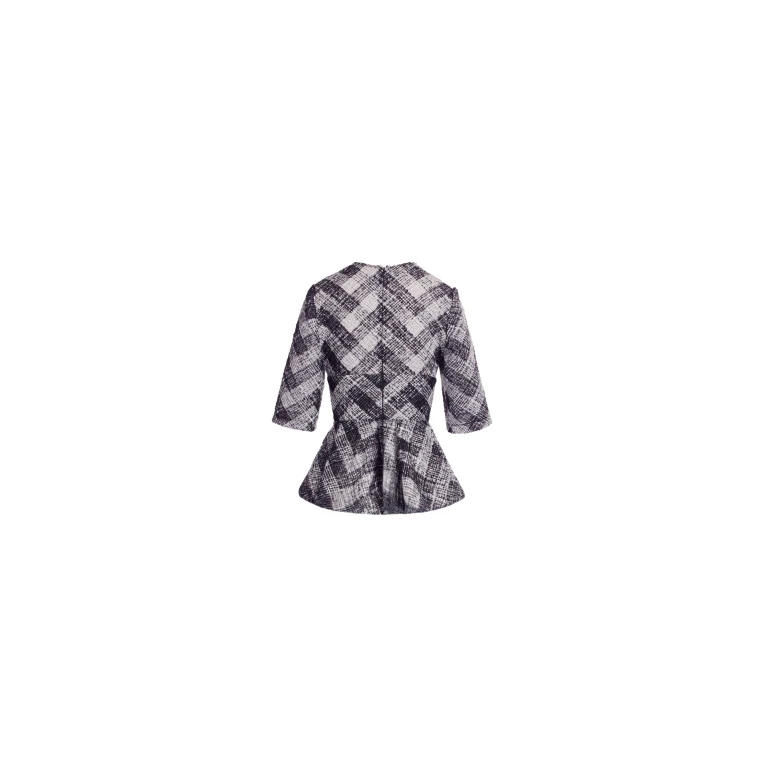 Elie Saab Chevron Peplum Blouse in White featuring V-Neckline – Luxury Designer Fashion at Luxury Shoes .