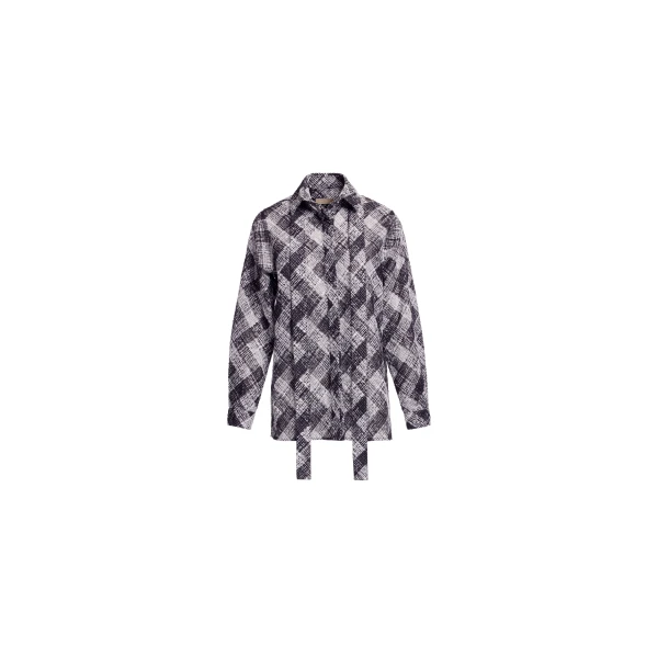 Elie Saab Chevron Shirt in White featuring Classic Collar – Luxury Designer Fashion at Luxury Shoes .