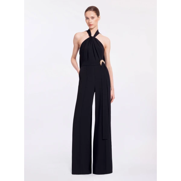 Elie Saab Crystal Embellished Cady Jumpsuit in Black featuring Crystal Embellished – Luxury Designer Fashion at Luxury Shoes .