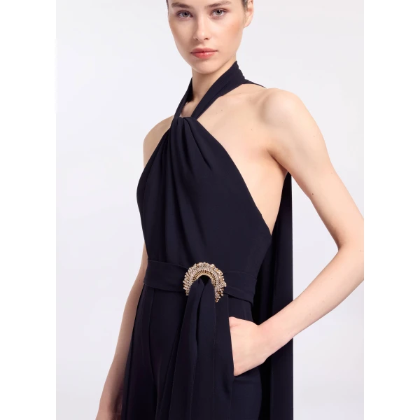 Elie Saab Crystal Embellished Cady Jumpsuit in Black featuring Crystal Embellished – Luxury Designer Fashion at Luxury Shoes .