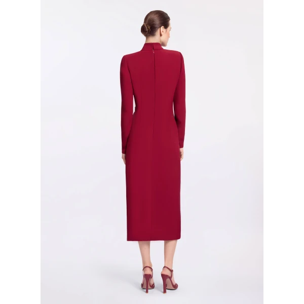 Elie Saab Crytal Embellished Midi Dress in Red featuring Asymmetrical Draped Dress – Luxury Designer Fashion at Luxury Shoes .