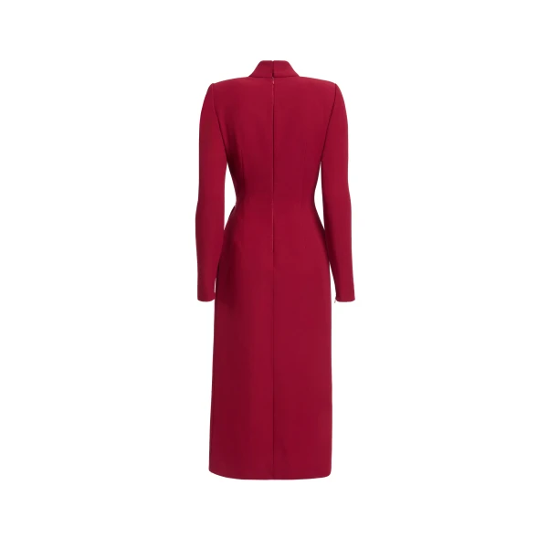 Elie Saab Crytal Embellished Midi Dress in Red featuring Asymmetrical Draped Dress – Luxury Designer Fashion at Luxury Shoes .