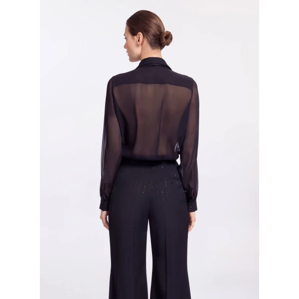 Elie Saab Embellished Pinstripe Silk Shirt in Black featuring Classic Collar – Luxury Designer Fashion at Luxury Shoes .