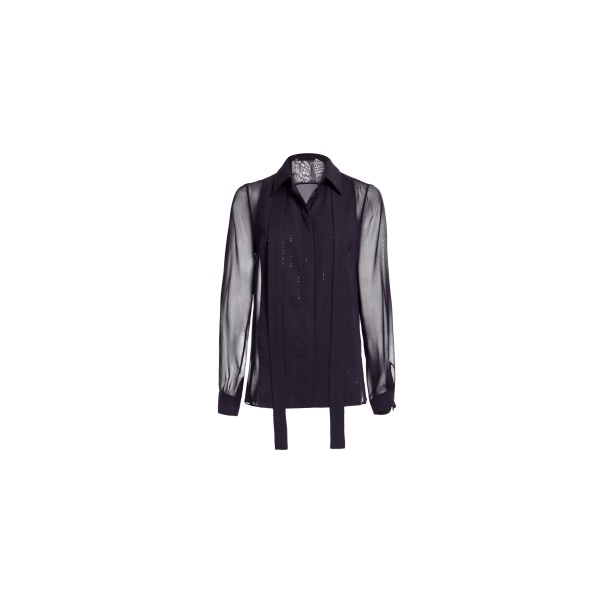 Elie Saab Embellished Pinstripe Silk Shirt in Black featuring Classic Collar – Luxury Designer Fashion at Luxury Shoes .