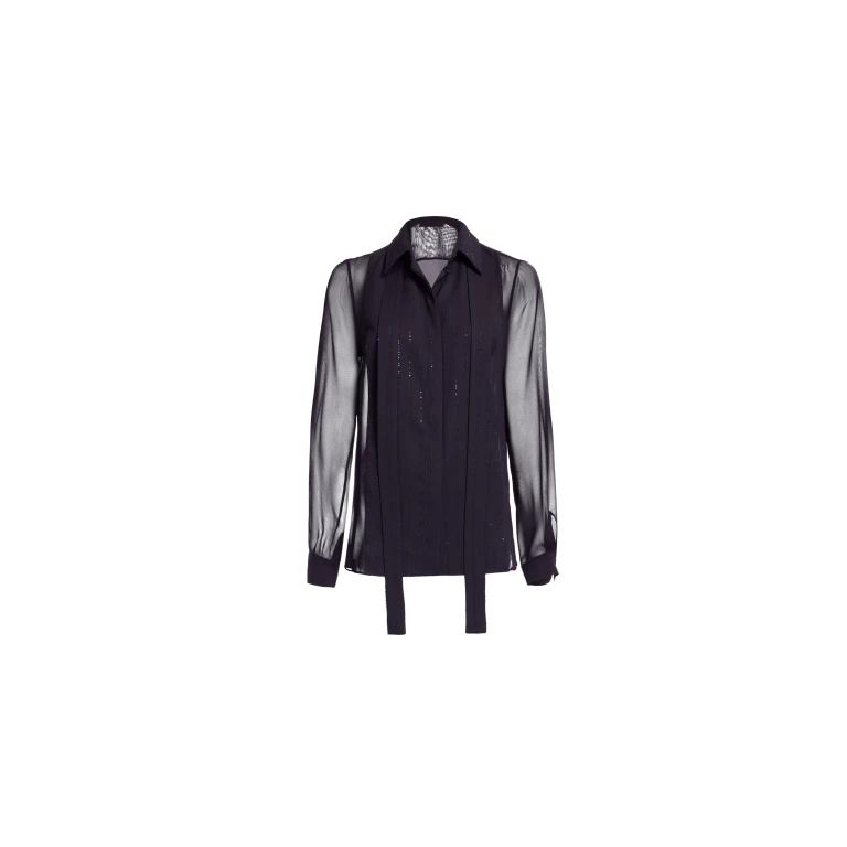 Elie Saab Embellished Pinstripe Silk Shirt in Black featuring Classic Collar – Luxury Designer Fashion at Luxury Shoes .
