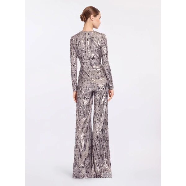 Elie Saab Embellished Sequins Jumpsuit in Silver featuring Floral Applique on Sequins – Luxury Designer Fashion at Luxury Shoes .