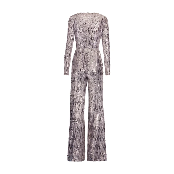 Elie Saab Embellished Sequins Jumpsuit in Silver featuring Floral Applique on Sequins – Luxury Designer Fashion at Luxury Shoes .