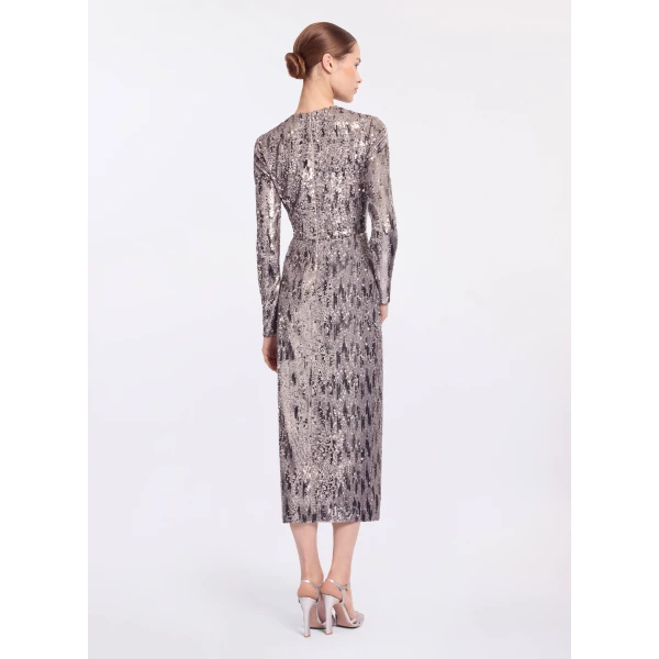 Elie Saab Embellished Sequins Long Dress in Silver featuring Floral Applique on Sequins – Luxury Designer Fashion at Luxury Shoes .