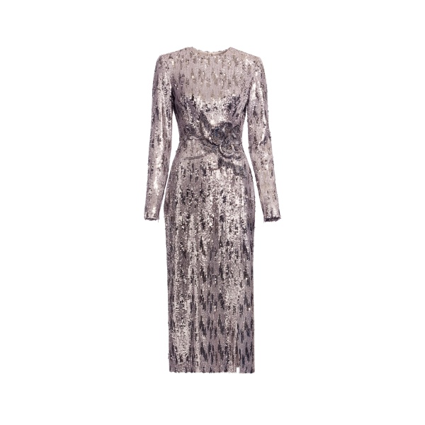 Elie Saab Embellished Sequins Long Dress in Silver featuring Floral Applique on Sequins – Luxury Designer Fashion at Luxury Shoes .