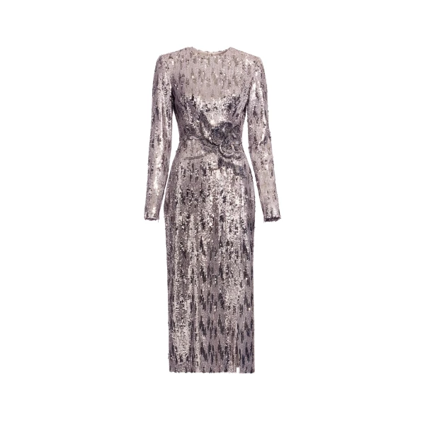 Elie Saab Embellished Sequins Long Dress in Silver featuring Floral Applique on Sequins – Luxury Designer Fashion at Luxury Shoes .