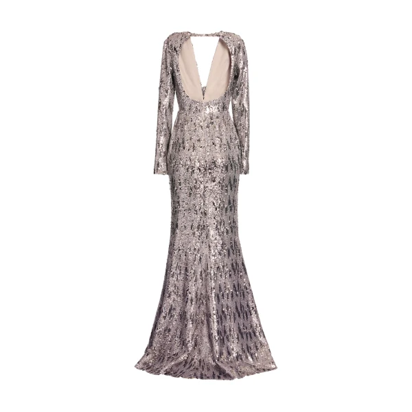 Elie Saab Embellished Sequins Open-Back Dress in Silver featuring Floral Applique on Sequins – Luxury Designer Fashion at Luxury Shoes .