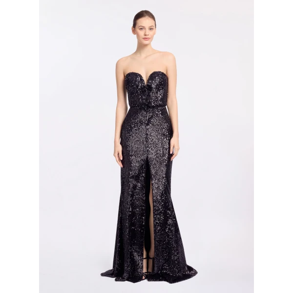 Elie Saab Embellished Sequins Strapless Dress in Black featuring Bow Embellishments – Luxury Designer Fashion at Luxury Shoes .