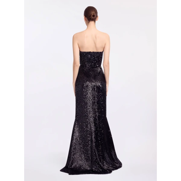 Elie Saab Embellished Sequins Strapless Dress in Black featuring Bow Embellishments – Luxury Designer Fashion at Luxury Shoes .