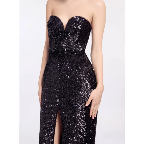 Elie Saab Embellished Sequins Strapless Dress in Black featuring Bow Embellishments – Luxury Designer Fashion at Luxury Shoes .