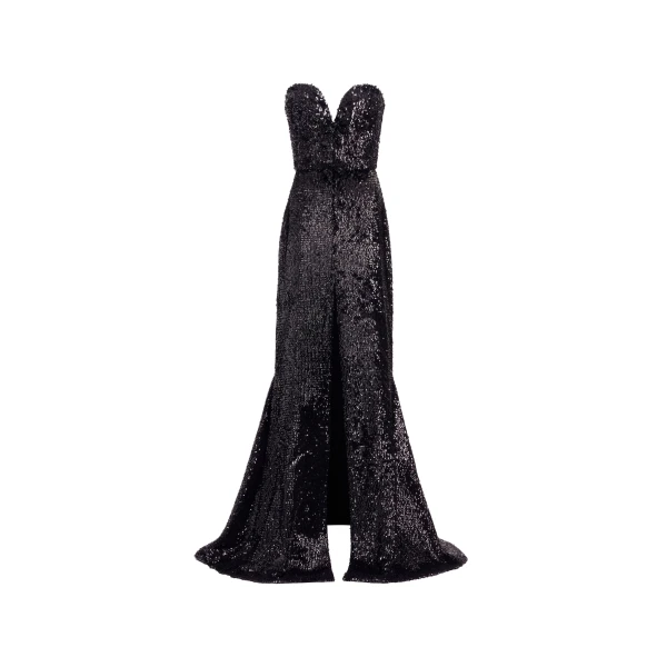 Elie Saab Embellished Sequins Strapless Dress in Black featuring Bow Embellishments – Luxury Designer Fashion at Luxury Shoes .