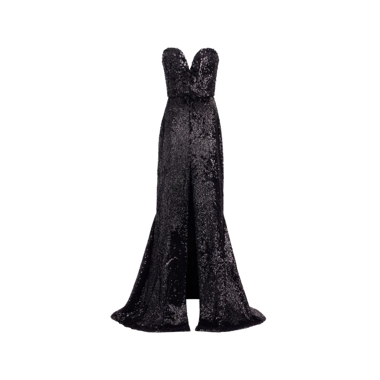 Elie Saab Embellished Sequins Strapless Dress in Black featuring Bow Embellishments – Luxury Designer Fashion at Luxury Shoes .