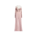 Elie Saab Embroidered Tulle And Cady Jumpsuit in Pink featuring Embroidered Bodice & Long Sleeves – Luxury Designer Fashion at Luxury Shoes .