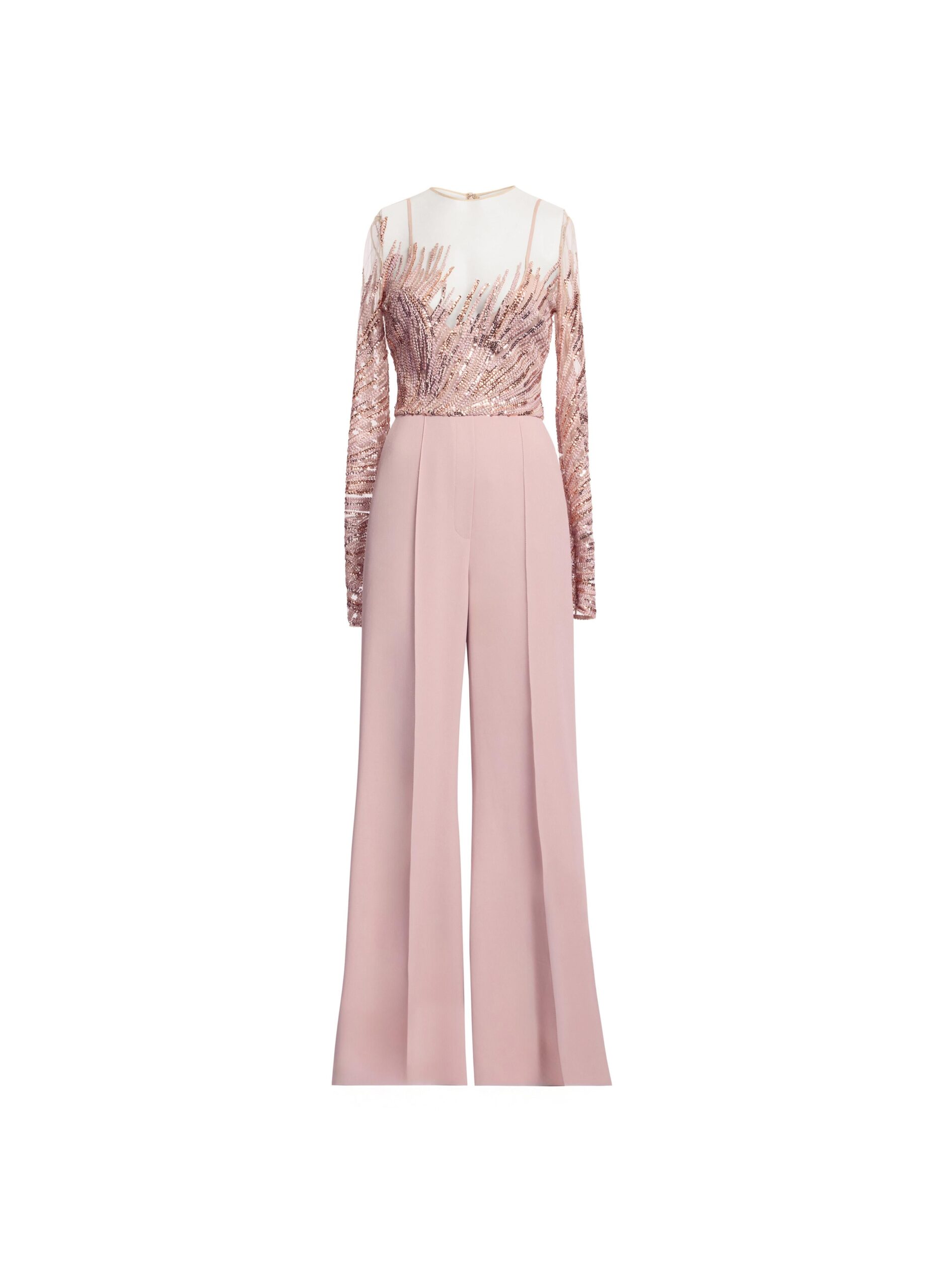 Elie Saab Embroidered Tulle And Cady Jumpsuit Elie Saab Embroidered Tulle And Cady Jumpsuit in Pink featuring Embroidered Bodice & Long Sleeves – Luxury Designer Fashion at Luxury Shoes .