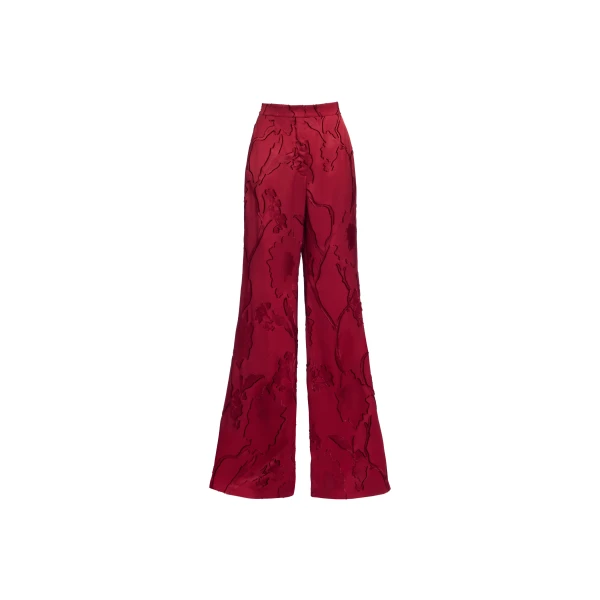 Elie Saab Flared Jacquard Pants in Red featuring High Rise – Luxury Designer Fashion at Luxury Shoes .